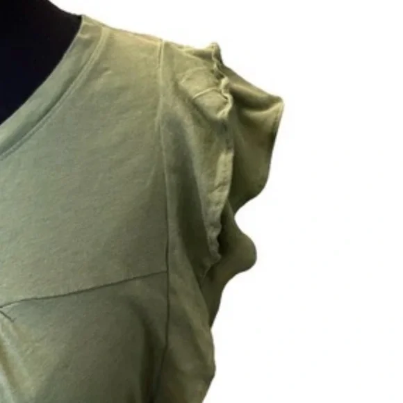 Gap Women's Luxe Green Top, Ruffle Sleeves, Pleats, Size Medium - Picture 8 of 12